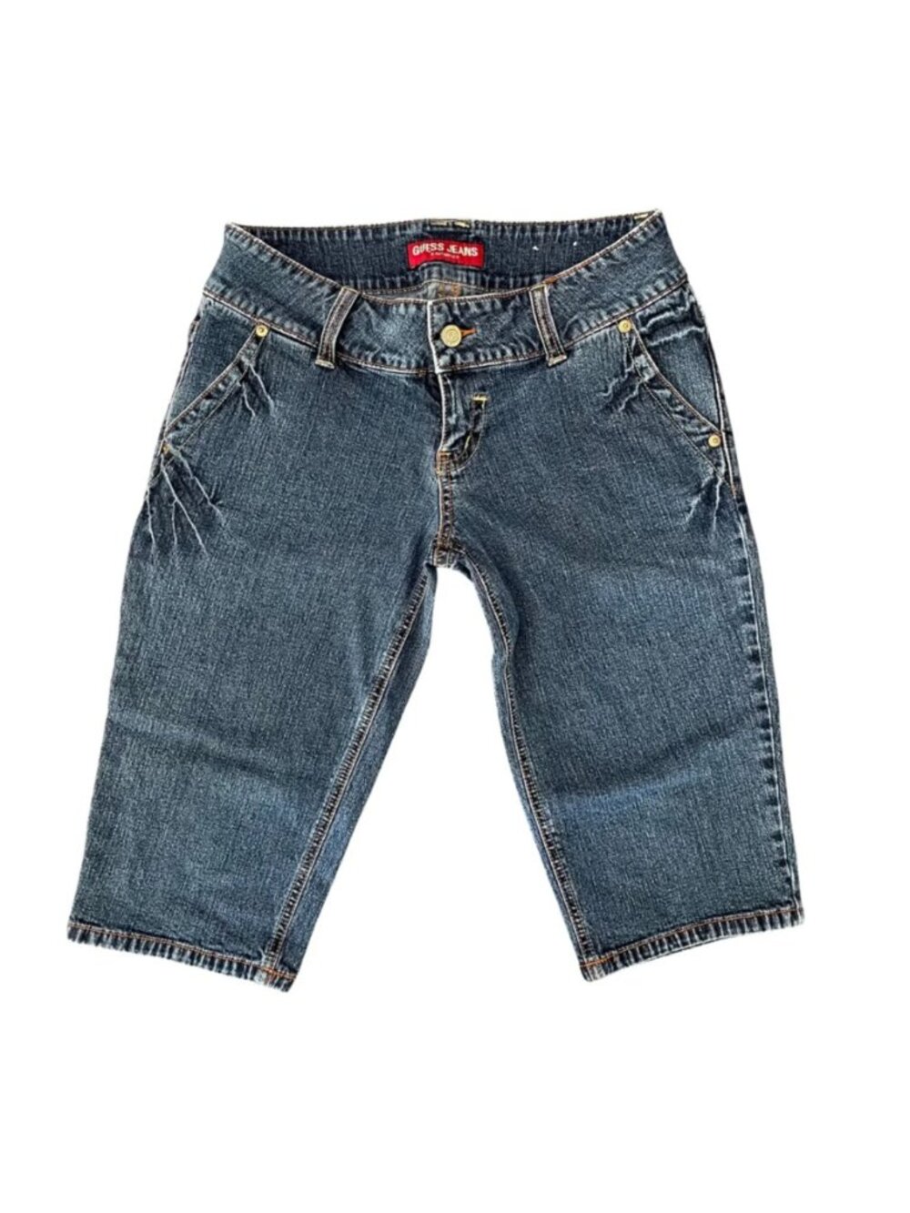 GUESS Womens Denim Bermuda Shorts Size 29 Blue Jean Back Flap Pockets Casual Y2K